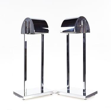 Robert Sonneman Style Mid Century Chrome Table Lamps - Pair - mcm 