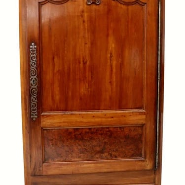 Monumental Antique French Provincial Fruitwood Burlwood Iron Armoire Single Door Cabinet 