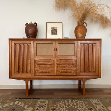 Brutalist Danish Oak Highboard Attrib. to Henning Kjaernulf, Circa Denmark 1960’s 