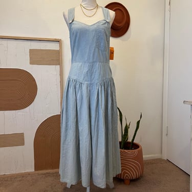 Liz Claiborne Vintage 90s Deadstock Blue Chambray Cotton Overall Dress - Medium 