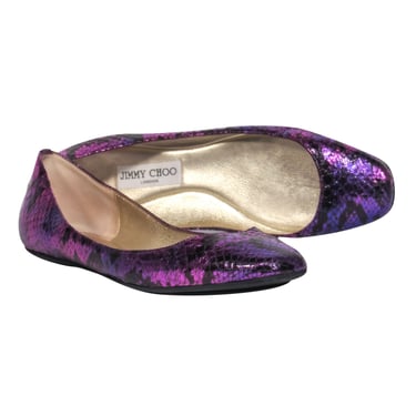 Jimmy Choo - Purple Metallic Snakeskin Textured Ballet Flats Sz 10.5