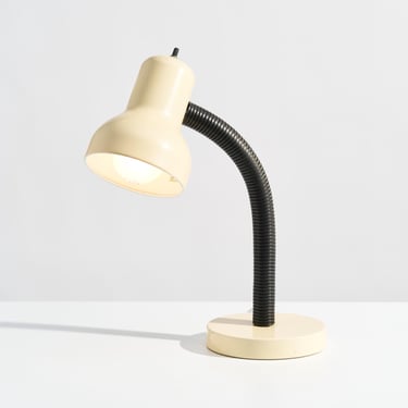 Vintage Industrial Gooseneck Desk Lamp // Black and Cream Colors // Metal and Plastic 