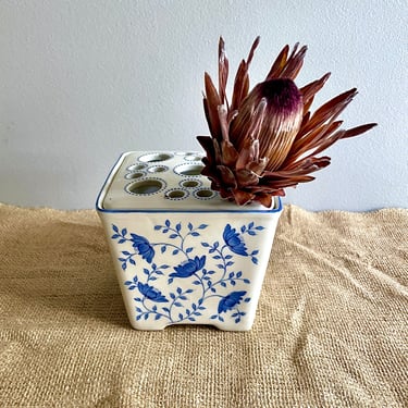 Vintage Blue White, Andrea Sadek, Vase w Flower Frog, Tulipiere, Brick or Bud Vase, Bough Pot - Williamsburg Collection, Chinoiserie 