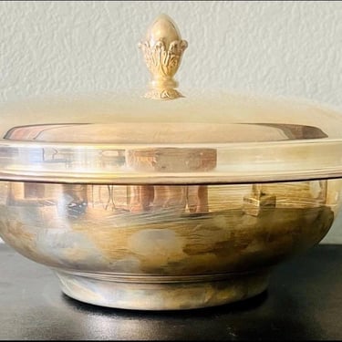 Fabulous Vintage SilverPlate Footed Casserole Dish w/ Insert & Acorn Top Cover 