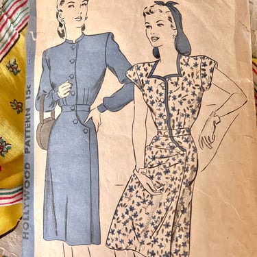Vintage 40s Dress Sewing Pattern, Sheath, Two Styles, WWII Era, Complete, Instructions Included, 34 in. Bust 