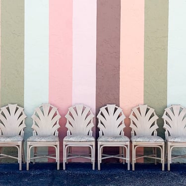 Set of Six Pencil Reed Rattan Dining Chairs