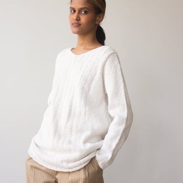 1990s Dries Van Noten Natural White Linen-Cotton Knit Pullover 