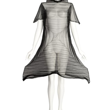 Vintage Avant Garde Black Sheer Square Pleated Chiffon Origami Dress