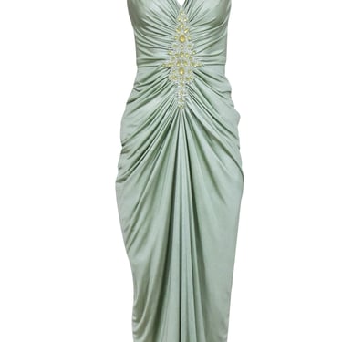 Tadashi Shoji - Green Sleeveless w/ Embellished Detail Maxi Dress Sz S