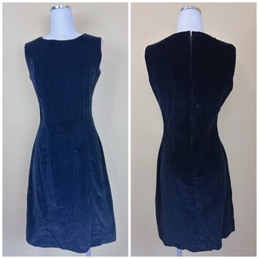 1960s Vintage Miss Pat Black Velvet Shift Dress / 60s / Sixties Cotton Classic Wiggle Dress / Size Medium - Large 