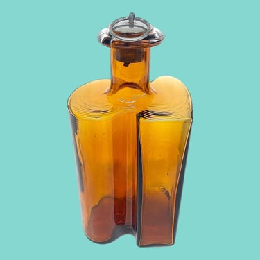 Vintage Holmegaard Decanter Retro 1970s Mid Century Modern + Handblown Amber Glass + Abstract + Silver Metal/Cork Stopper + Liquor Bottle 