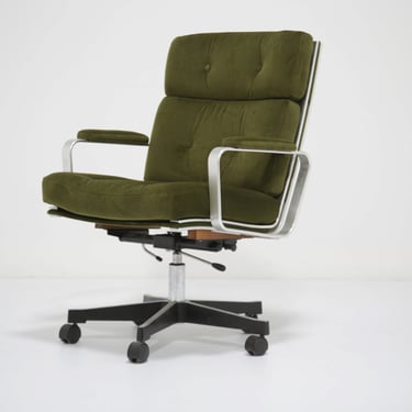 Vintage Swedish Green Velvet Swivel Office Chair by Karl Erik Ekselius for JOC, 1970s.