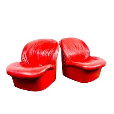 #1004 Pair of Red Leather Clamshell Chairs in the Style of Kagan