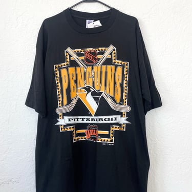Vintage 90s Pittsburgh Penguins Crossed Hockey Sticks Logo Tee 