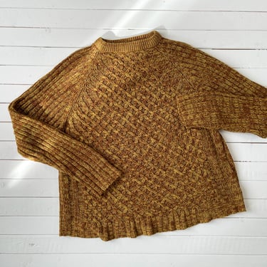 mustard yellow sweater 70s plus size vintage marled knit sweater 