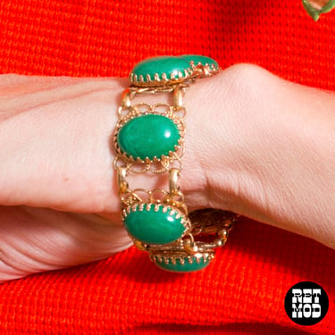 Emerald Green & Gold Vintage 60s 70s Link Bracelet 