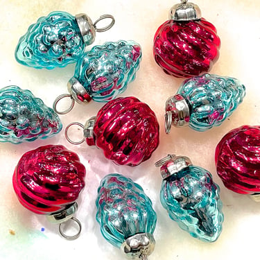 VINTAGE: 5pc - Small Thick Mercury Glass Ornaments - Kugel Style Christmas Ornaments 