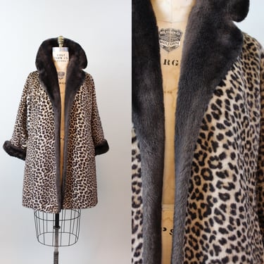 1960s faux LEOPARD print SWING coat small medium large | new winter 