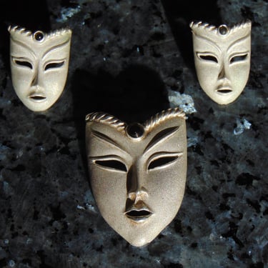 D'Molina ~ Mexico Sterling Silver Figural Royalty Face / Mask Pin / Brooch / Earrings Set 