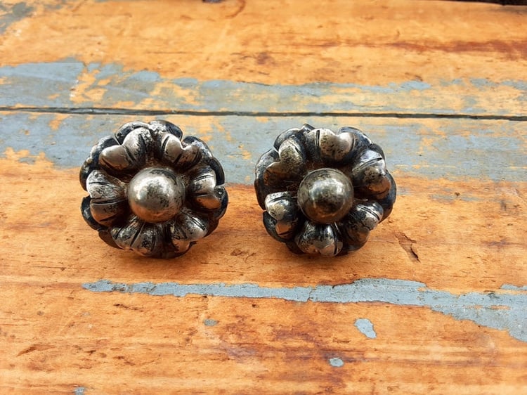 Vintage Silver Rose Earrings