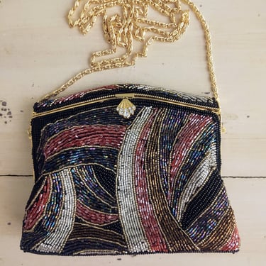 Antique Inspired Hand Beaded Multi Color Shoulder Purse 