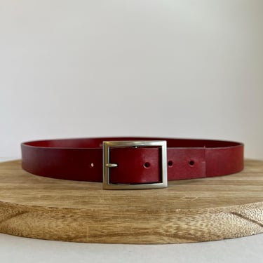 Vintage Red Genuine Italian Leather USA Made Silver Rectangle Buckle Belt XS/S 