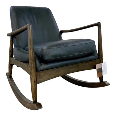 Mid-Century Modern Style Smoke Vintage Top Grain Leather Rocking Chair