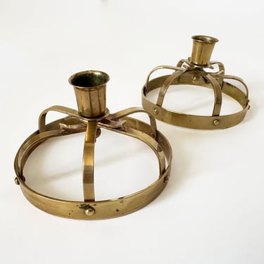 1960s Vintage Danish Mid Century Modern Brass Candlestick Holders Set of 2 