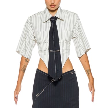 OPEN SEAM SAFETY PIN TIE IN BLACK PIN STRIPE SUITING