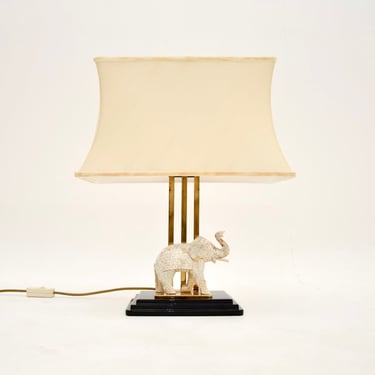 Vintage Italian Brass Table Lamp with Mounted Elephant Sculpture