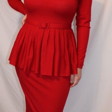 Vintage 1980's Kathryn Conover 40's Inspired Red Long Sleeve Dress 24