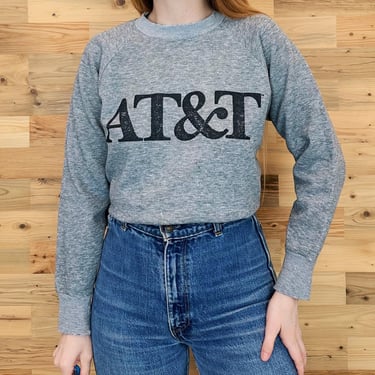 80's Vintage AT&T Worn In Heather Grey Raglan Pullover Sweatshirt Sweater 