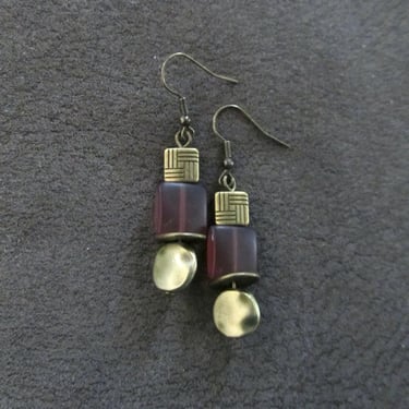 Bronze and purple frosted glass earrings 