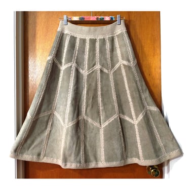 Wow Iconic Vintage 70s Light Brown Suede Patchwork Mid-Length Skirt 