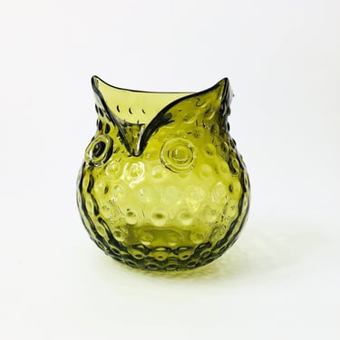 Green Glass Owl Vase 