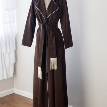 Size S-L, Bonwit Teller Brown Fringe Wrap Robe 
