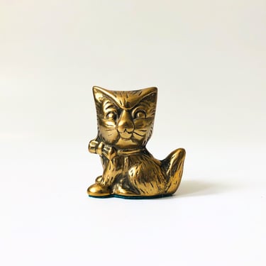 Vintage Brass Cat with Bow 