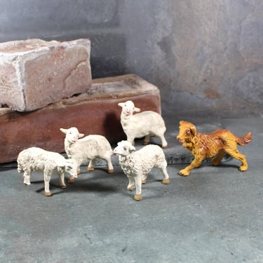 Vintage Sheep & Sheep Dog Set | Made in Italy | circa 1950s | Farm Animals | Nativity Animals | Bixley Shop 
