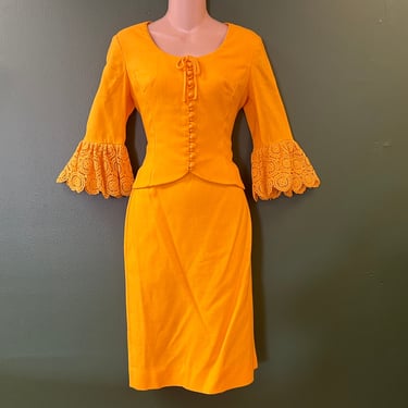 1960s mod skirt set vintage marigold lace bell sleeve jacket and skirt set small 