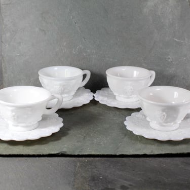 Westmoreland Paneled Grape Milk Glass, Set of 4 Cups and Saucers | Milk Glass Tea Cups and Saucers | Vintage Milk Glass | Bixley Shop 