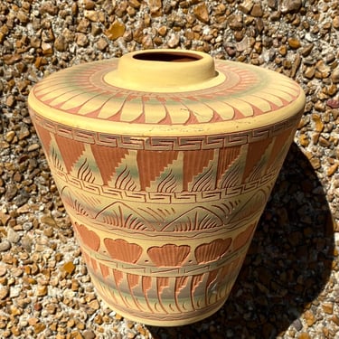 Joann Johnson Navajo American Indian Pottery - Hand Carved Terracotta bowl Native American Southwestern Pueblo Style Pot - Handmade Pottery 