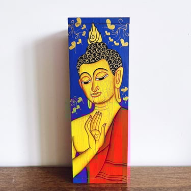 Vintage Thai Painted Buddha Teak Box 