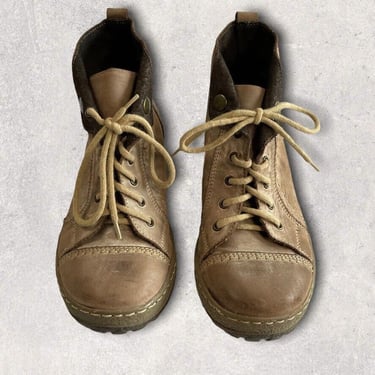 V Italia 1041 Kiki Smoke Burnished Tan Leather Ankle Lace Up Walking Boots Sz 6 