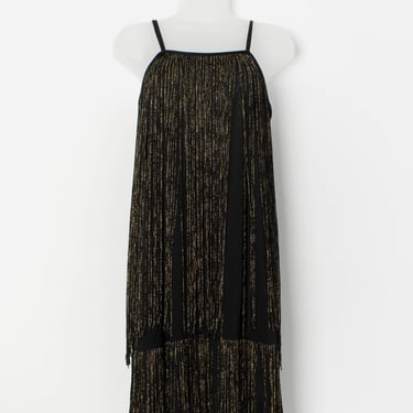 Vintage fringed dress in black and gold - Small 