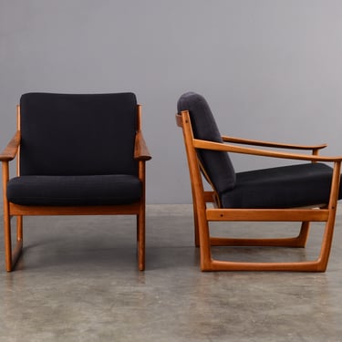 PAIR of Peter Hvidt FD130 Danish Modern Lounge Chairs Teak and Charcoal 