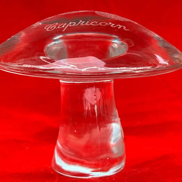 Viking glass Capricorn mushroom paperweight clear hand blown zodiac figurine 