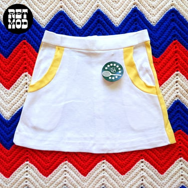 DEADSTOCK Vintage 70s 80s Super Soft White & Light Yellow Mini Tennis Skirt 
