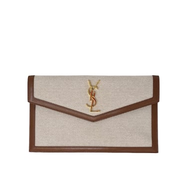 YSL Tan Canvas Leather Clutch