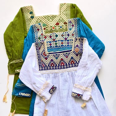 Vintage Indian Boho Hippie Gauze Girls Dress Embroidered Tunic Swing Top Mommy and Me 