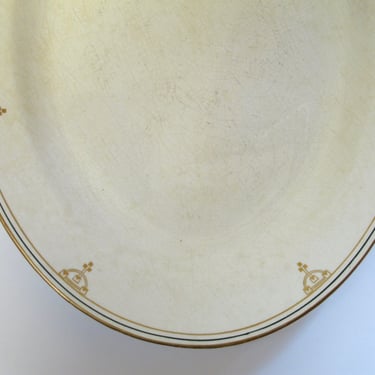 18K Gold Black Rimmed Ironstone Platter Antique Crazed Ironstone Platter Gold Rim China Large Creamy White Platter Porcelain Platter 